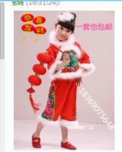 新款儿童喜庆秧歌舞蹈演出服装民族中国风牡丹开门红腰鼓手绢舞