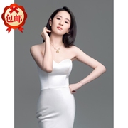 明星刘亦菲同款礼服裙白色鱼尾，式晚礼服简约时尚夏季晚装长裙礼服