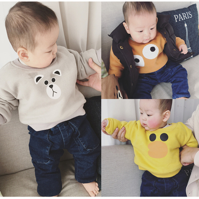 韩国进口婴幼儿装宝宝装可爱卡通加绒卫衣冬款百搭小童打底卫衣潮