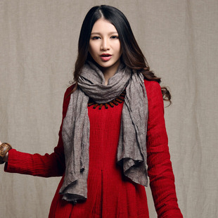 原创设计红色麻纱百搭修身长款气质显瘦连衣裙长袍（简出）