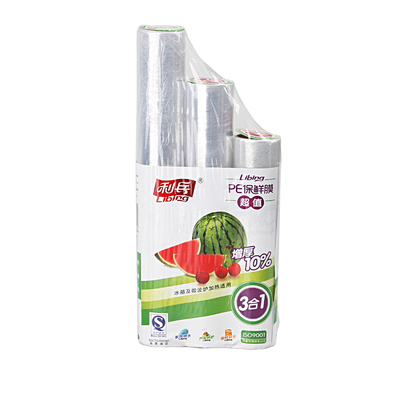 利兵 一次性保鲜膜无毒食品级PE家用减肥瘦腿瘦腰大卷套装