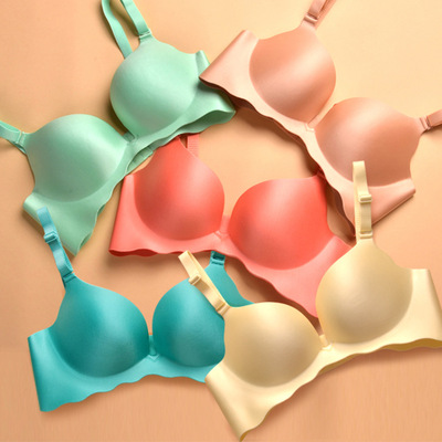 一片式无痕无钢圈聚拢深V性感波纹调整小胸内衣文胸