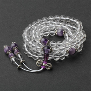 天然白水晶(白水晶)108颗佛珠，手链多圈108粒白水晶(白水晶)配紫水晶手链