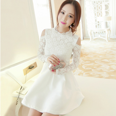 韩版秋天参加婚礼蕾丝连衣裙2017新款秋裙伴娘服女初秋款学生显瘦