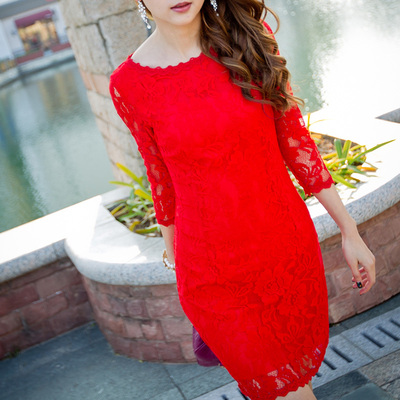 上下架计划:2014秋冬大码女装胖MM婚礼新娘敬酒服回门装大红色蕾丝连衣裙结婚