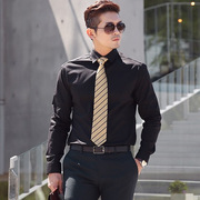 韩国黑衬衫男士，长袖韩版修身潮流帅气2019春季男白衬衣
