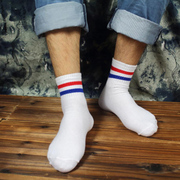 韩国海军学院风两条杠杠，中筒男袜男士条纹，纯棉运动休闲袜子