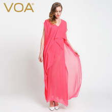 VOA 纯色宽松大码真丝连衣裙乔其及地透视长袍子 A6006图片