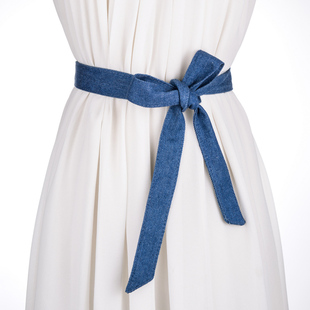 欧美蓝色宽腰绳牛仔布，简约绑带系带蝴蝶结，百搭装饰连衣裙衬衣腰带