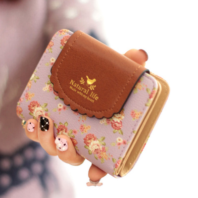 标题优化:包邮新款流行韩版钱包女士短款三折时尚可爱女孩学生印花小零钱包
