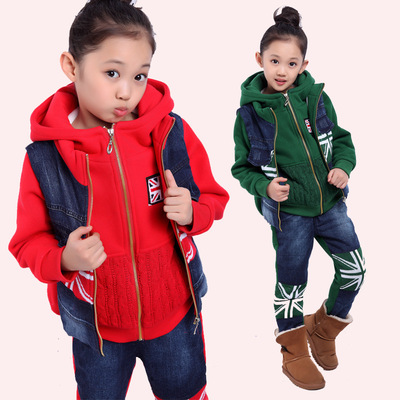 标题优化:童装女童冬装套装2014新款韩版中大童儿童米字卫衣三件套