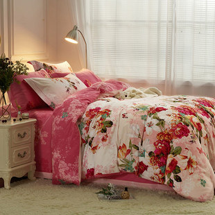 花卉四件套全棉，加厚床单双人1.8m床保暖纯棉，被套床上用品套件
