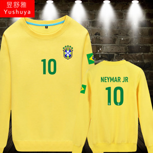 巴西队服卫衣圆领男士足球，运动服薄长袖，衣服球衣内马尔威廉马塞洛