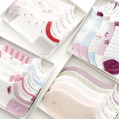 清仓特卖2017女童儿童装宝宝清新彩色船型弹力棉袜子薄款袜斑比