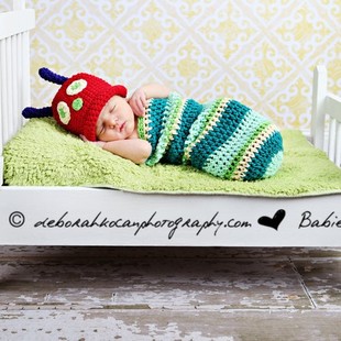 儿童摄影衣服婴儿写真艺术照，服装宝百天满月拍照相手工毛毛虫睡袋