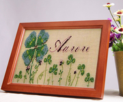 dmc植物花卉亚麻布十字绣小幅简单摆件印花幸运草，四叶草带框