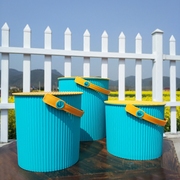 号大条纹收纳桶塑料桶带盖可坐洗澡凳幼儿园储物箱手提水桶钓鱼桶
