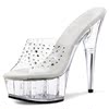 水晶鞋水钻婚鞋2014欧美性感女鞋，15cm超高跟鞋子，透明细跟凉鞋