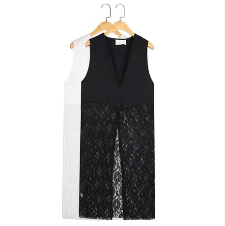 2014夏装新款 蕾丝雪纺<em>拼接长款</em>无袖<em>开衫长款</em>