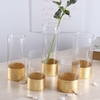 北欧金色蜂窝玻璃花瓶透明直筒，家居软装饰品，金箔插花花器玫瑰百合