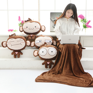 可爱卡通猴子多功能空调，被车用靠垫抱枕毯子，两用办公室生日礼物女