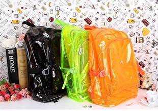 韩版夏季糖果色透明儿童双肩包简约学院风学生包时尚休闲沙滩背包