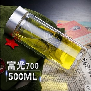 富光双层玻璃杯带盖防漏透明水杯带滤网大容量，500ml商务泡茶杯子