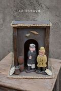 外贸出口木质雕刻老人复古做旧美式乡村古董娃娃，家居装饰盒子摆件