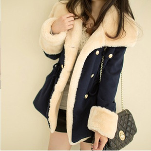 加绒加厚牛仔外套女冬季大毛领韩版机车羊羔毛外套(毛，外套)女学生短款外衣