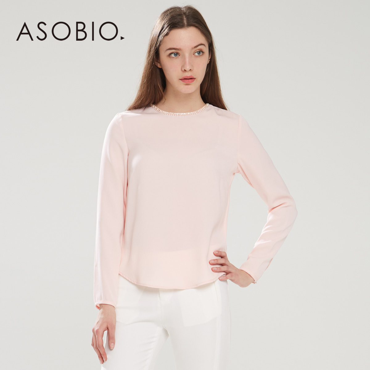 正品打折ASOBIO 2015新款女装 通勤亮钻装饰