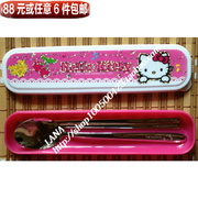 韩国进口新款hellokitty凯蒂猫食品不锈钢便携餐具勺筷餐具盒套装
