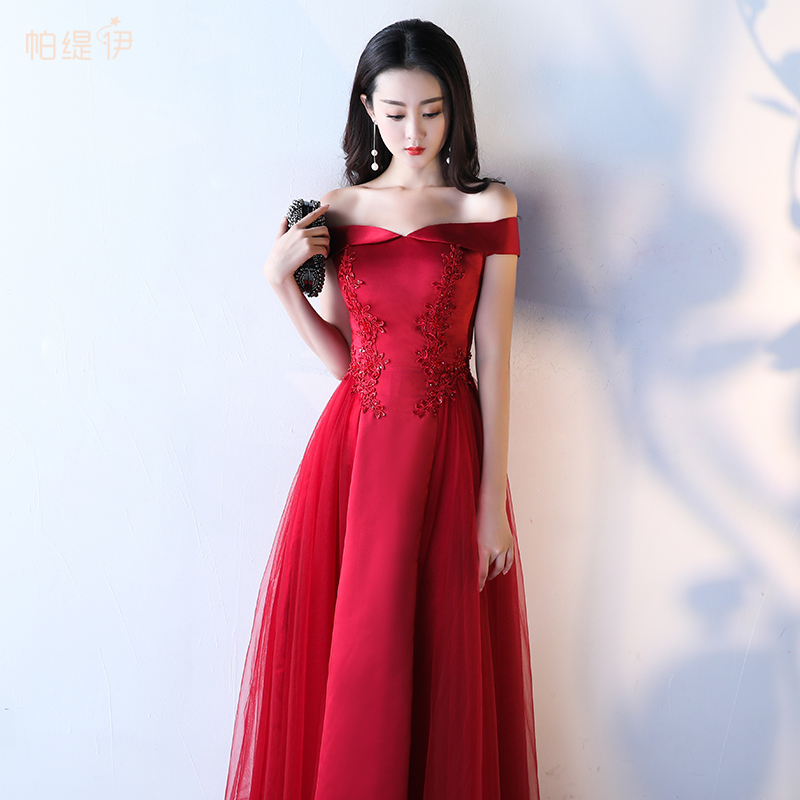一字肩红色新娘敬酒服2019新款时尚性感长款连衣裙宴会晚礼服女春|msdalam kategori Butik wanita / wanita, perkahwinan/Cheongsam/pakaian, pakaian/malam - dari Buy2taobao.com untuk memberikan perkhidmatan ejen Taobao profesional membeli