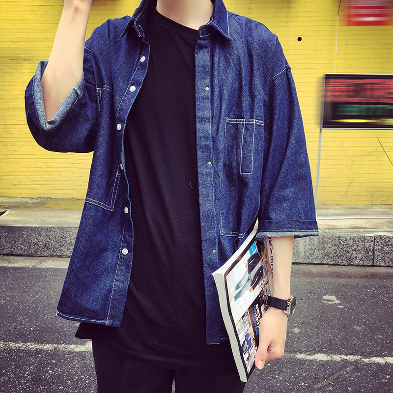 恰恰也是秋季男士牛仔夹克韩版宽松青年休闲七分袖薄款春秋冬外套