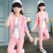童装女童春装套装，2024三件套儿童秋季运动装，韩版女孩大童衣服