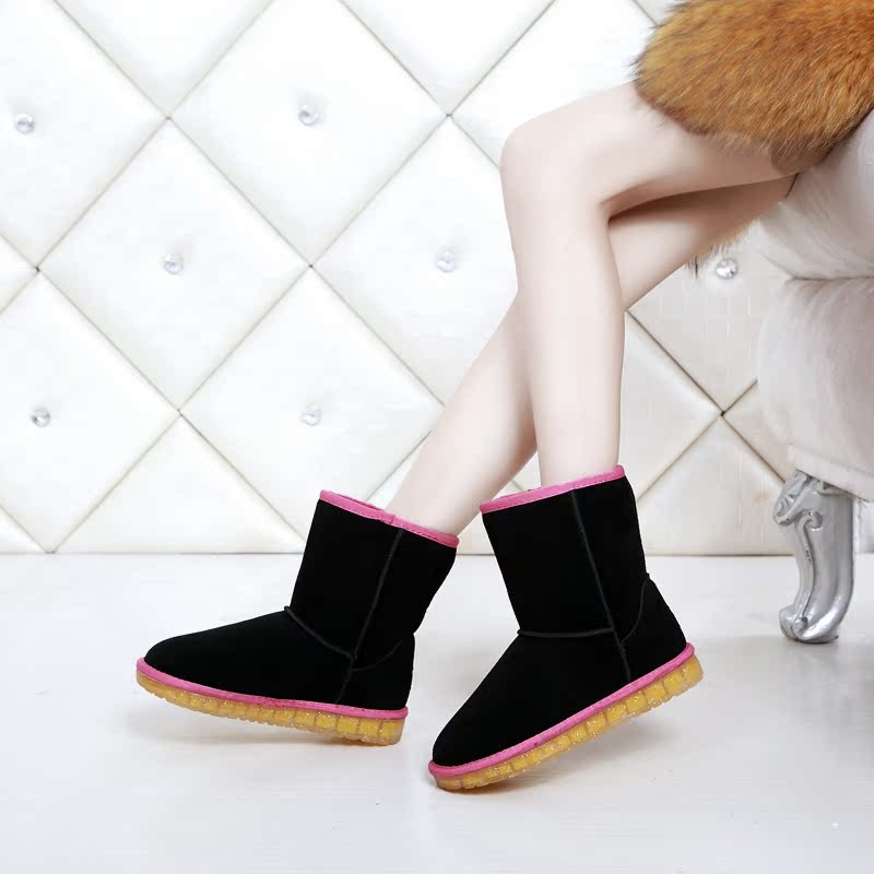 韩版2016冬季新款真皮雪地靴女短靴加厚羊毛保暖棉鞋平底短筒女靴