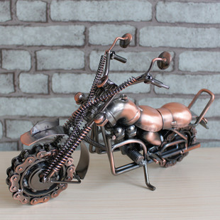 特大号铁艺摩托车 金属工艺品复古模型摆件创意高档商务