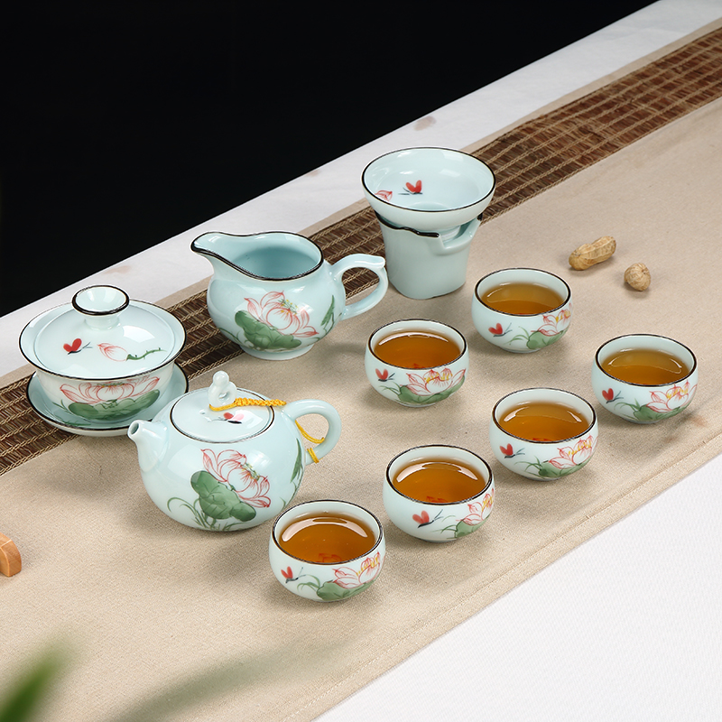 景德镇手绘青瓷功夫茶具整套陶瓷窑变茶壶盖碗茶海杯茶具套装|msdalam kategori pinggan mangkuk, set teh, Kung Fu teh - dari Buy2taobao.com untuk memberikan perkhidmatan ejen Taobao profesional membeli