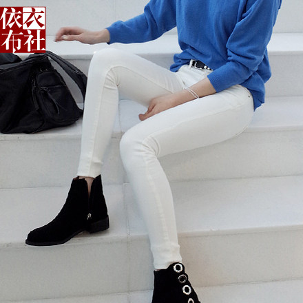 韩国代购anne裤型倍儿好 修身显瘦甜美乳白色低腰小脚牛仔裤HI609