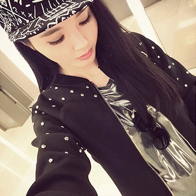 上下架计划:2014大码女装胖mm秋装新款夹克铆钉显瘦小外套棒球开衫短外套上衣