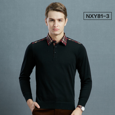 南极人加绒秋冬长袖保暖上装男修身针织衫衬衫领假两件内衣爸爸装