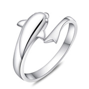 银色戒指 浪漫海豚开口戒指 时尚恋人指环 一件代发