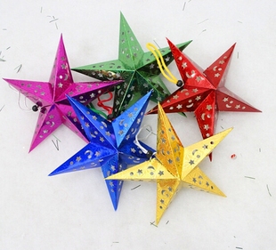 圣诞节装饰品 立体镭射纸五角星 橱窗灯罩吊顶幼儿园星星挂饰