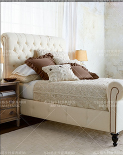 美式乡村布艺双人床1.8米软床欧式时尚，结婚床方形，拉扣床简约床