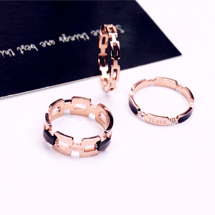 欧美时尚玫瑰金镂空(金镂空)几何戒指钛钢，个性食指戒网红指环保色