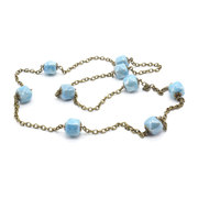 Bossoir女长款毛衣衬衣项链天蓝色珍珠釉陶瓷小方珠铁链手工制造
