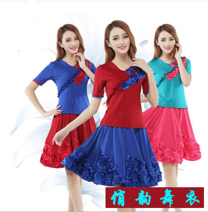 俏包邮春英杨艺杨艺応子新款广场舞服装套装夏短袖上衣拉丁大摆裙
