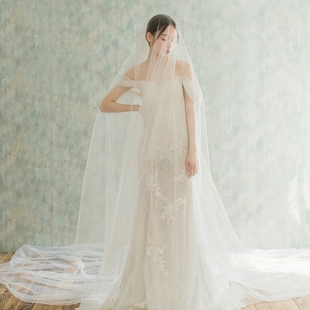 新娘头纱超长结婚婚纱3米宽细软轻薄裸纱韩式头纱