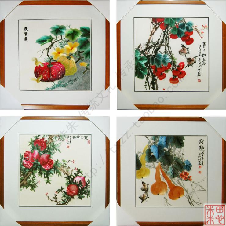 蘇繡成品餐廳裝飾畫三聯畫南瓜秋實圖柿子事事如意石榴笑口常開在類目 居家布藝, 刺繡套件, 蘇繡中 - 來自Buy2taobao.com提供專業的淘寶代購服務