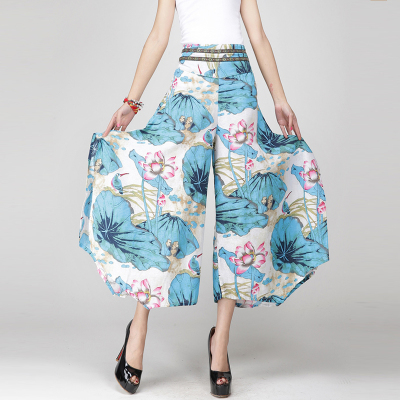 伊蚨夏款棉麻裙裤 印花九分裤 七分裤 亚麻裤 棉