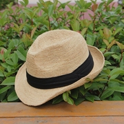 细拉菲草帽子韩版礼帽遮阳帽男女，通用夏天海边沙滩帽小辣椒爵士帽
